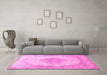 Machine Washable Medallion Pink Traditional Rug in a Living Room, wshtr92pnk