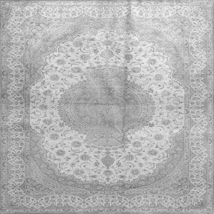 Round Machine Washable Medallion Gray Traditional Rug, wshtr92gry