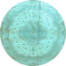 Round Machine Washable Medallion Light Blue Traditional Rug, wshtr92lblu