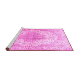 Sideview of Machine Washable Medallion Pink Traditional Rug, wshtr92pnk