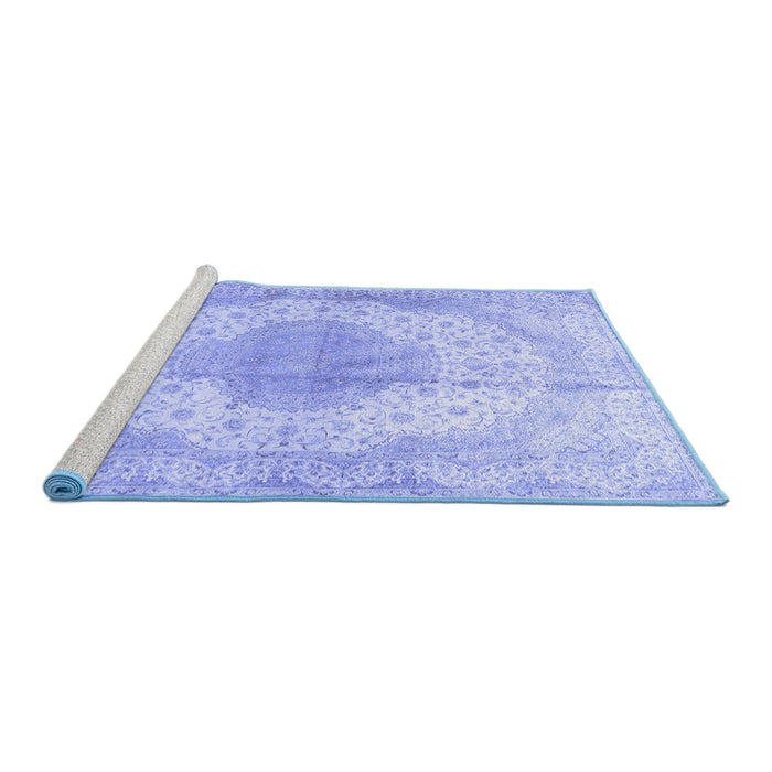 Sideview of Machine Washable Medallion Blue Traditional Rug, wshtr92blu