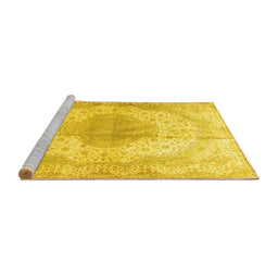 Sideview of Machine Washable Medallion Yellow Traditional Rug, wshtr92yw