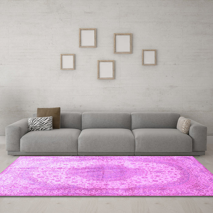 Machine Washable Medallion Purple Traditional Area Rugs in a Living Room, wshtr92pur