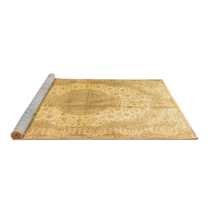 Sideview of Machine Washable Medallion Brown Traditional Rug, wshtr92brn