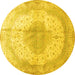 Round Machine Washable Medallion Yellow Traditional Rug, wshtr92yw