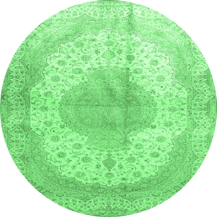 Round Machine Washable Medallion Emerald Green Traditional Area Rugs, wshtr92emgrn