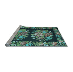 Sideview of Machine Washable Medallion Light Blue French Rug, wshtr930lblu