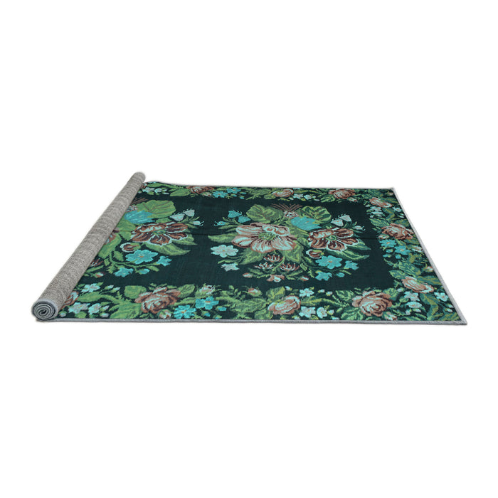 Sideview of Machine Washable Medallion Light Blue French Rug, wshtr930lblu