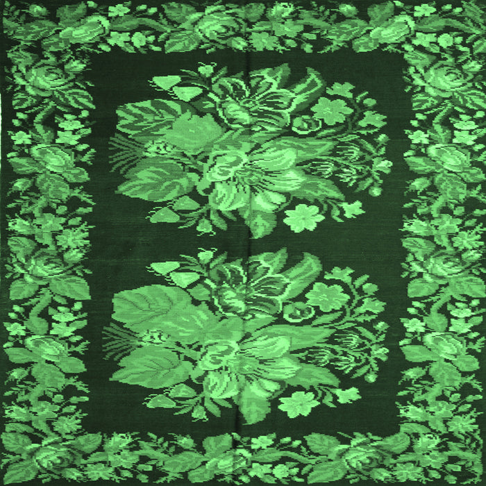 Square Machine Washable Medallion Emerald Green French Area Rugs, wshtr930emgrn