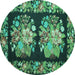 Round Machine Washable Medallion Turquoise French Area Rugs, wshtr930turq