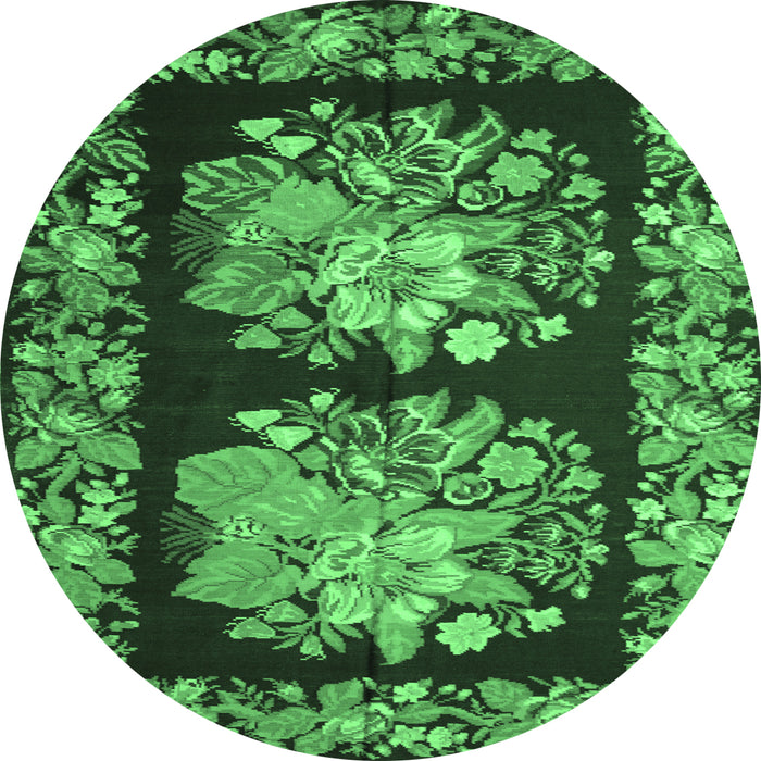 Round Medallion Emerald Green French Rug, tr930emgrn
