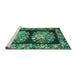 Sideview of Machine Washable Medallion Turquoise French Area Rugs, wshtr930turq