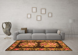 Machine Washable Medallion Orange French Area Rugs in a Living Room, wshtr930org