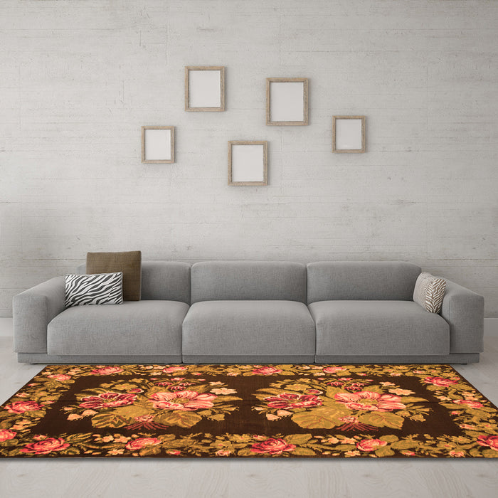 Machine Washable Medallion Orange French Area Rugs in a Living Room, wshtr930org