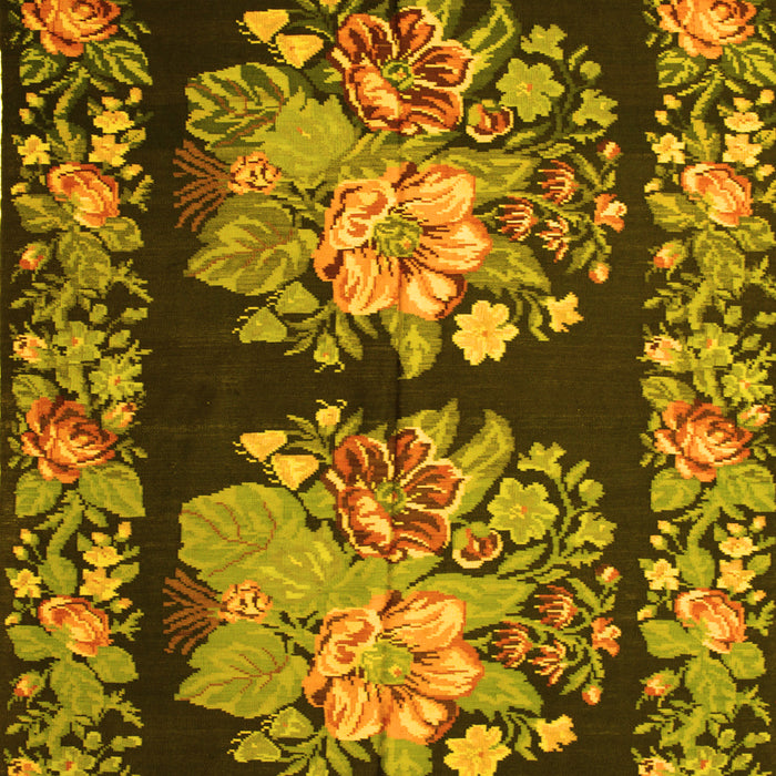 Machine Washable Medallion Yellow French Rug, wshtr930yw