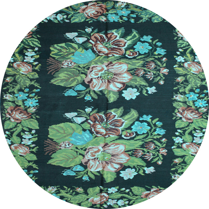 Round Machine Washable Medallion Light Blue French Rug, wshtr930lblu