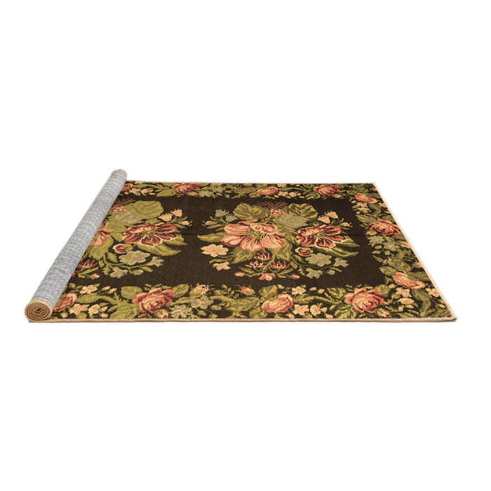 Sideview of Machine Washable Medallion Brown French Rug, wshtr930brn