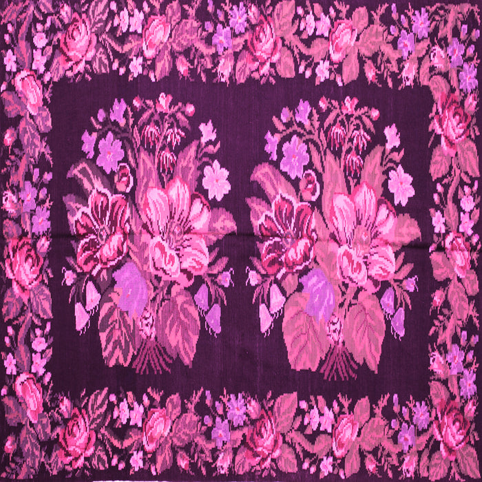 Square Machine Washable Medallion Pink French Rug, wshtr930pnk