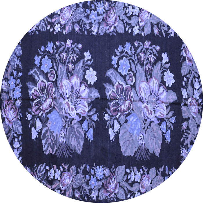 Round Machine Washable Medallion Blue French Rug, wshtr930blu