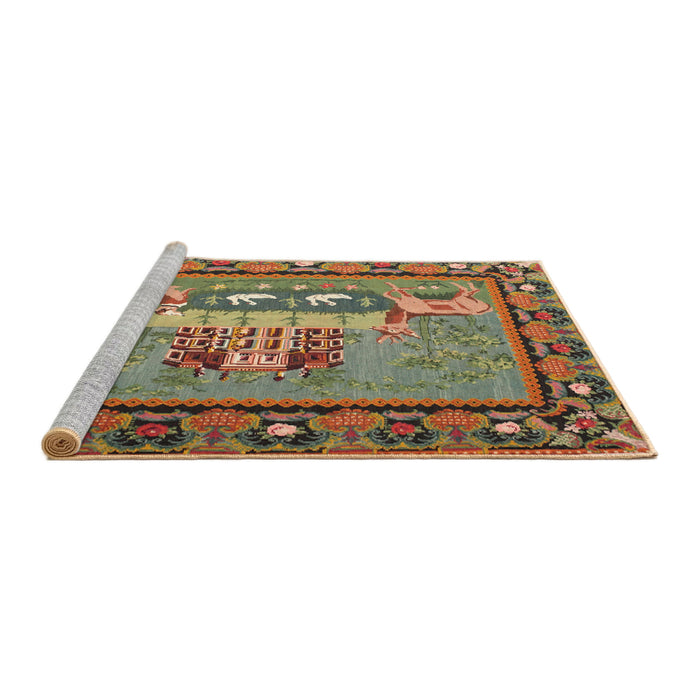 Sideview of Machine Washable Traditional Brass Green Rug, wshtr931