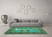 Machine Washable Medallion Turquoise French Area Rugs in a Living Room,, wshtr931turq