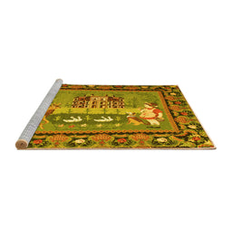 Sideview of Machine Washable Medallion Yellow French Rug, wshtr931yw