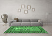 Machine Washable Medallion Emerald Green French Area Rugs in a Living Room,, wshtr931emgrn