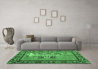 Machine Washable Medallion Emerald Green French Rug, wshtr931emgrn