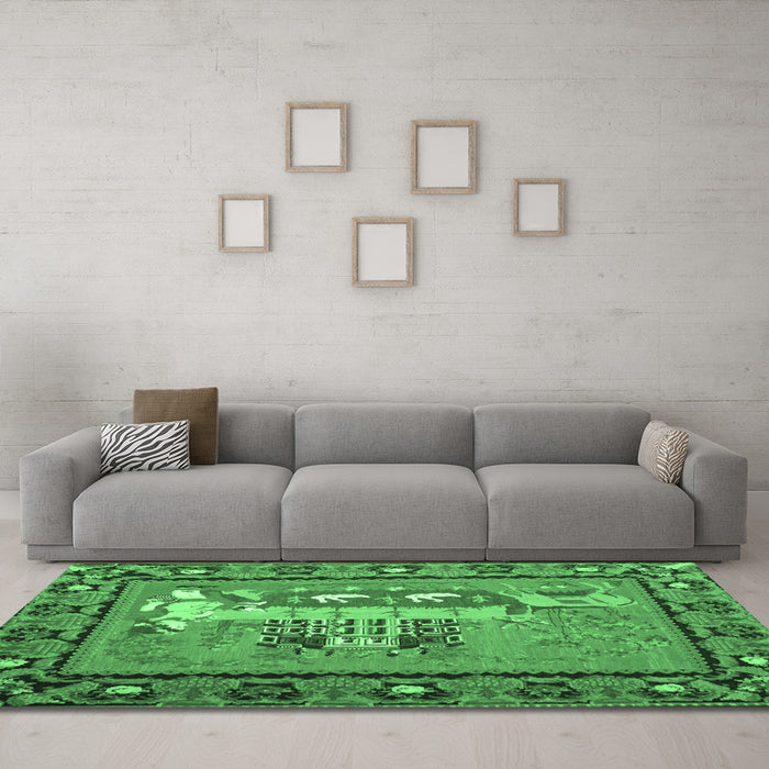 Machine Washable Medallion Emerald Green French Area Rugs in a Living Room,, wshtr931emgrn