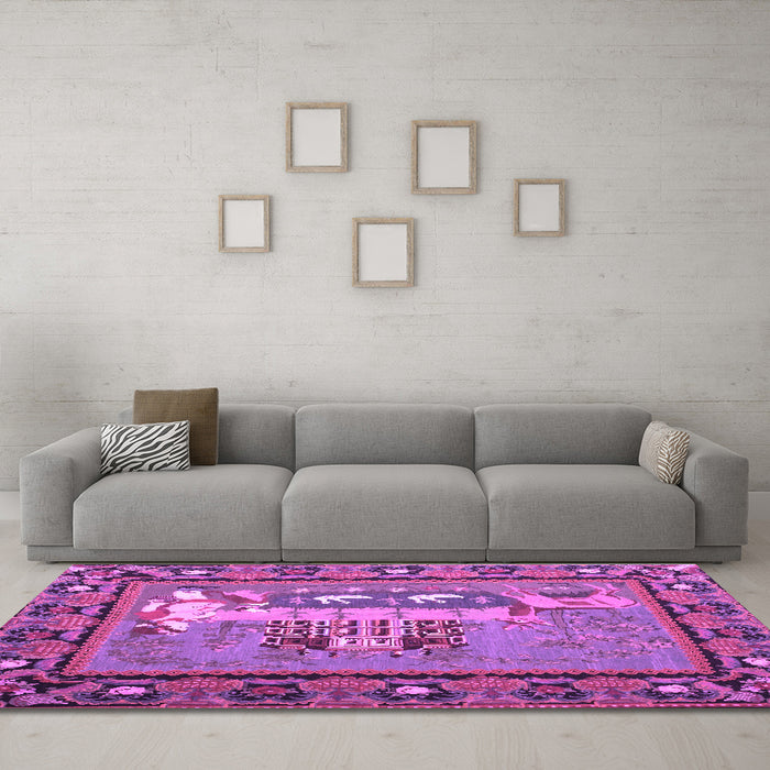 Machine Washable Medallion Purple French Area Rugs in a Living Room, wshtr931pur