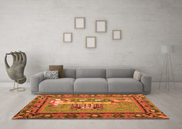Machine Washable Medallion Orange French Area Rugs in a Living Room, wshtr931org