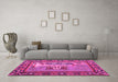 Machine Washable Medallion Pink French Rug in a Living Room, wshtr931pnk