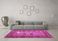 Machine Washable Medallion Pink French Rug, wshtr931pnk