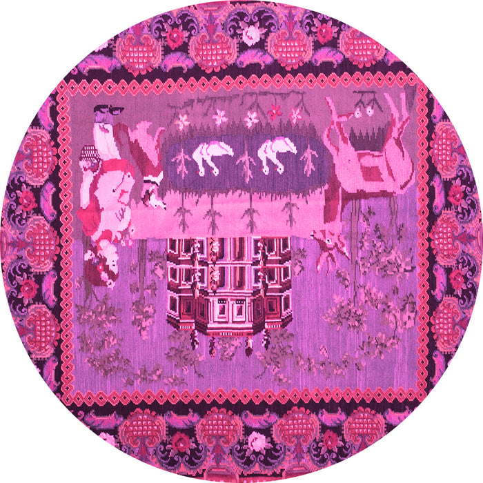 Round Machine Washable Medallion Pink French Rug, wshtr931pnk