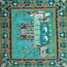 Square Machine Washable Medallion Light Blue French Rug, wshtr931lblu