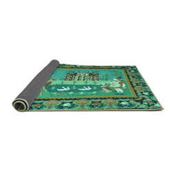 Sideview of Medallion Turquoise French Rug, tr931turq