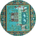 Round Medallion Light Blue French Rug, tr931lblu