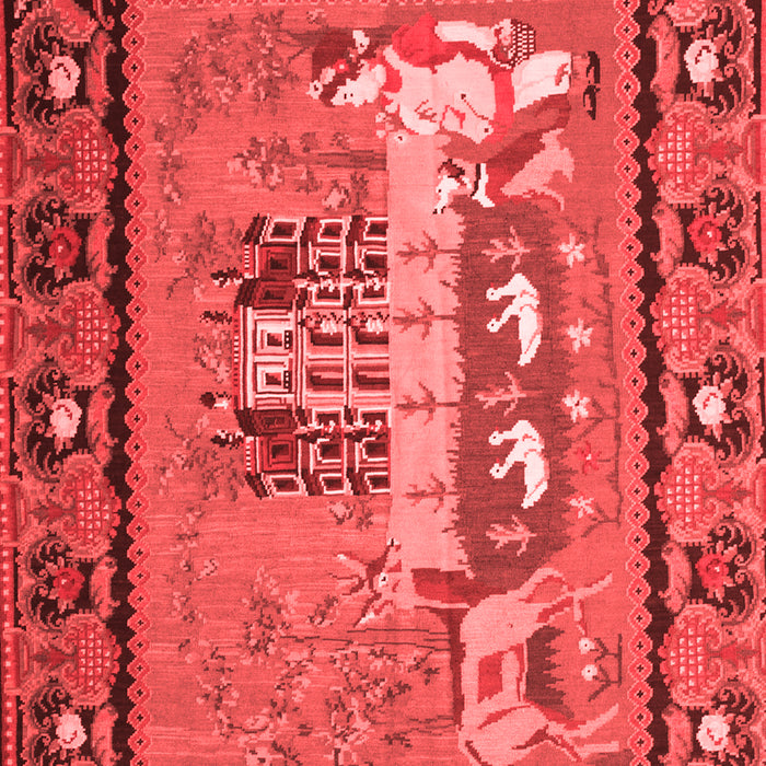 Machine Washable Medallion Red French Rug, wshtr931red