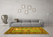 Machine Washable Medallion Yellow French Rug in a Living Room, wshtr931yw