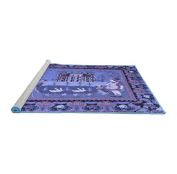 Sideview of Machine Washable Medallion Blue French Rug, wshtr931blu
