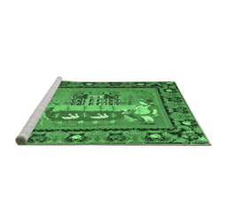 Sideview of Machine Washable Medallion Emerald Green French Area Rugs, wshtr931emgrn