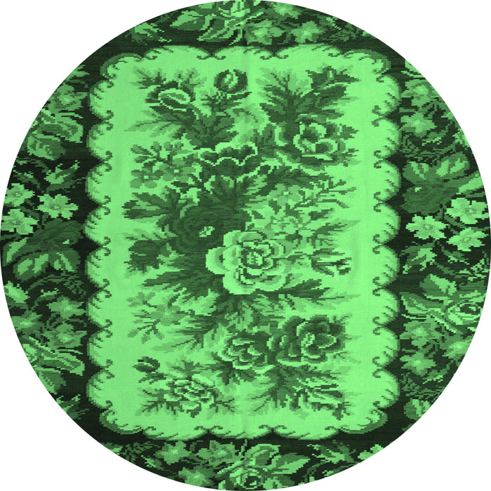 Round Persian Emerald Green Traditional Rug, tr932emgrn