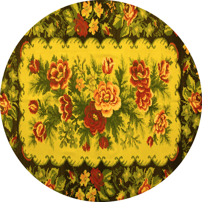 Round Machine Washable Persian Yellow Traditional Rug, wshtr932yw