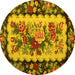 Round Machine Washable Persian Yellow Traditional Rug, wshtr932yw