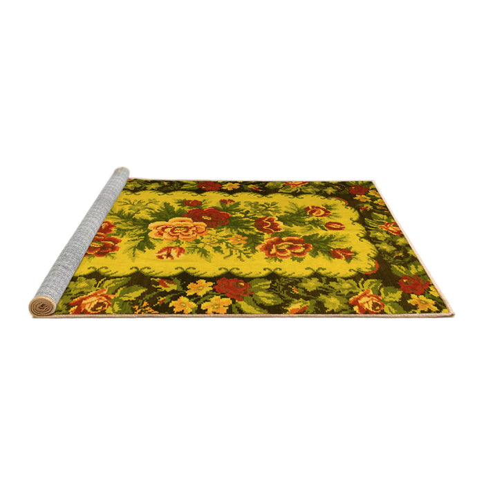 Sideview of Machine Washable Persian Yellow Traditional Rug, wshtr932yw