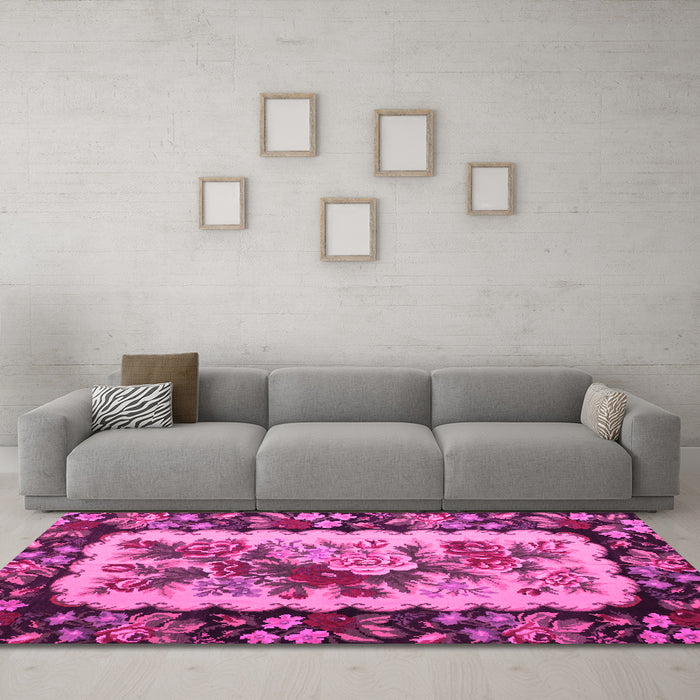 Machine Washable Persian Pink Traditional Rug in a Living Room, wshtr932pnk