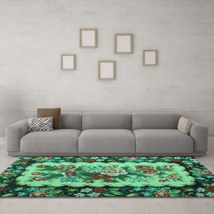 Machine Washable Persian Turquoise Traditional Area Rugs in a Living Room,, wshtr932turq