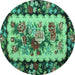 Round Machine Washable Persian Turquoise Traditional Area Rugs, wshtr932turq