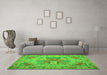 Machine Washable Medallion Green French Area Rugs in a Living Room,, wshtr933grn