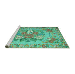 Sideview of Machine Washable Medallion Turquoise French Area Rugs, wshtr933turq